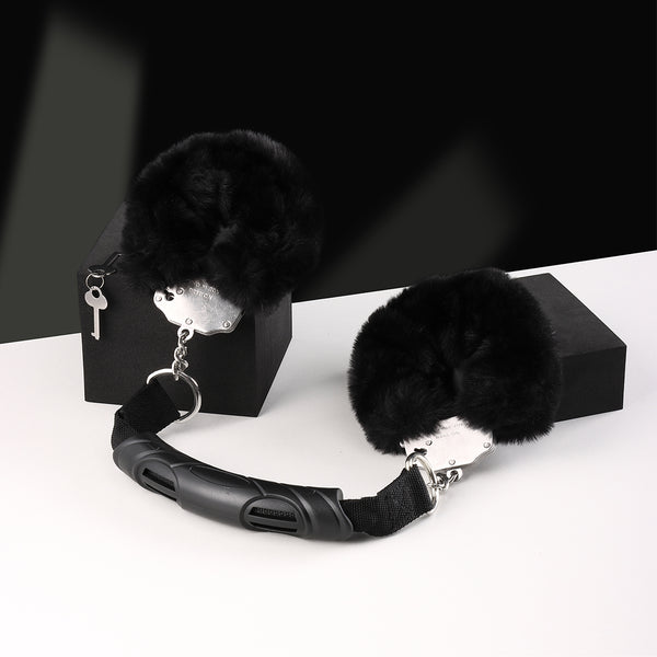 Furry Metal Handcuffs with Handle Plush Restraints for Sex