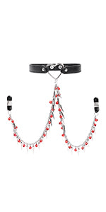 Long Chain with Bell Nipple Clips and Heart-Shaped Chocker