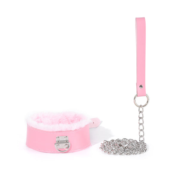 Pink Collar with Leash Furry Collar