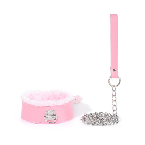 Pink Collar with Leash Furry Collar