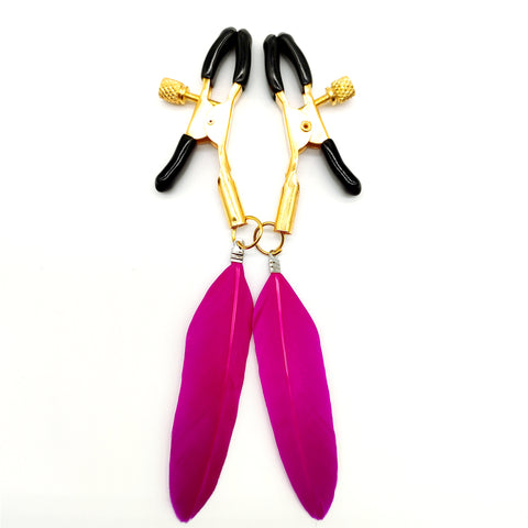 Rosy Feather Pendant Nipple Clips
