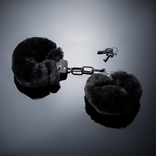 Black Furry Handcuffs with Keys