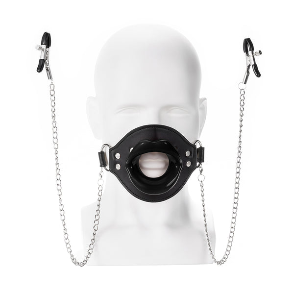 Lips Mouth Plug with Metal Nipple Clamps