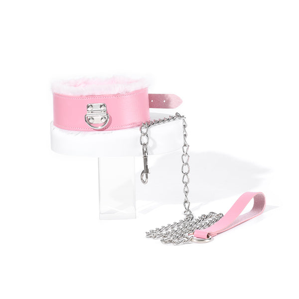 Pink Collar with Leash Furry Collar