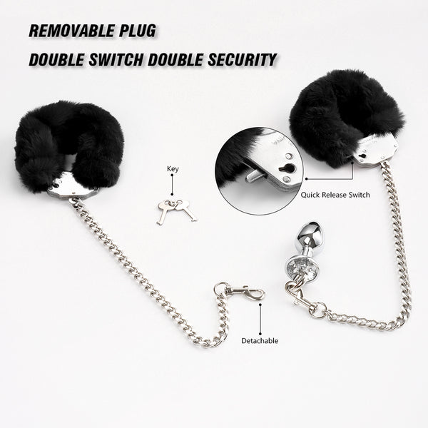 Handcuffs Anal Plug Butt Bondage Metal Restraint Toys