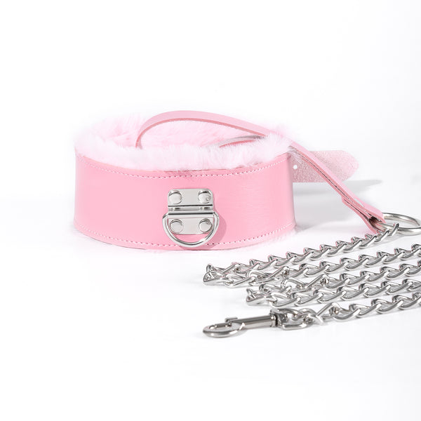 Pink Collar with Leash Furry Collar