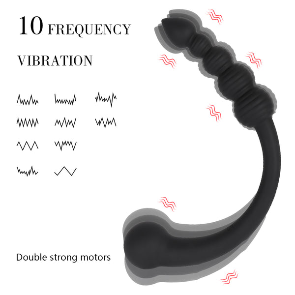 Black Pull Beads Vibrator Plug BDSM