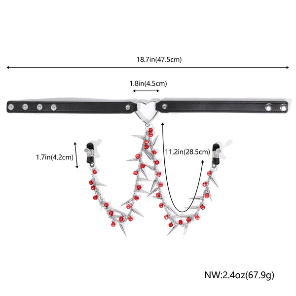 Long Chain with Bell Nipple Clips and Heart-Shaped Chocker