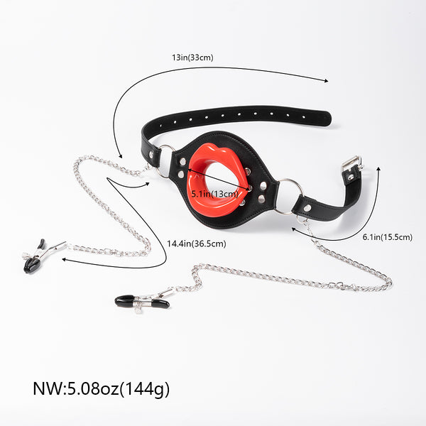 Lips Mouth Plug with Metal Nipple Clamps