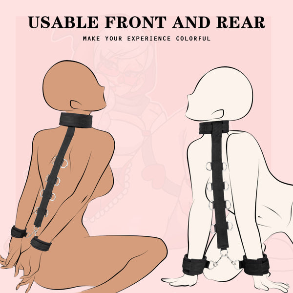 Sex Bondage Neck to Wrist Restraints Kit Black Behind Set