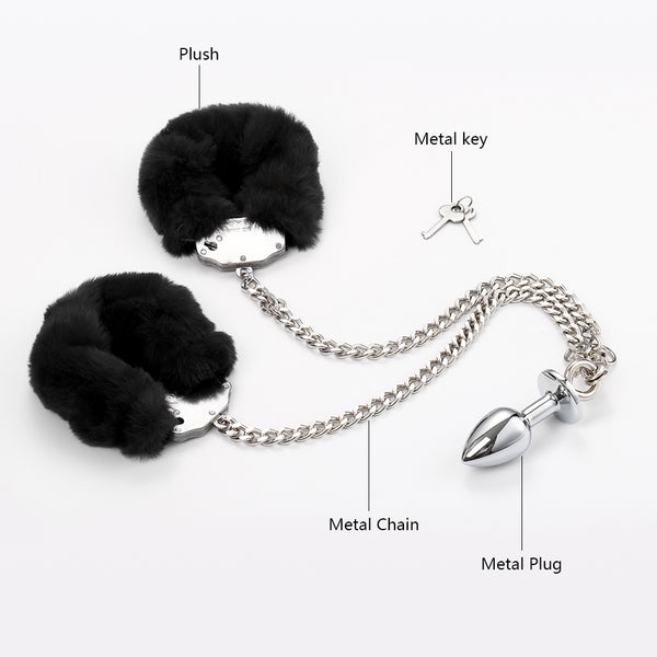 Handcuffs Anal Plug Butt Bondage Metal Restraint Toys