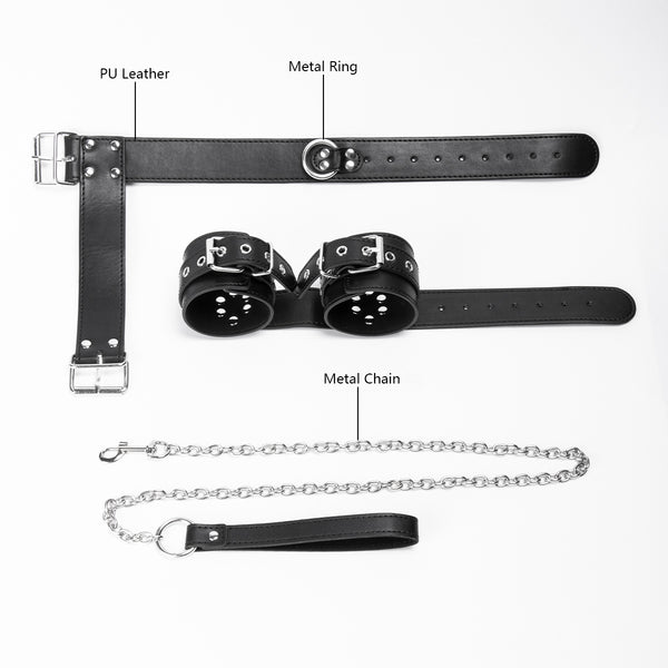 Leather Black Neck to Wrist Bondage Restraints for Sex Couples