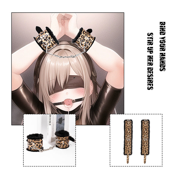 5PCS Leopard Restraints Kit Furry Leather