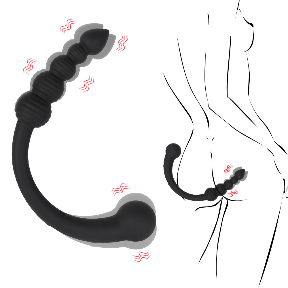 Black Pull Beads Vibrator Plug BDSM
