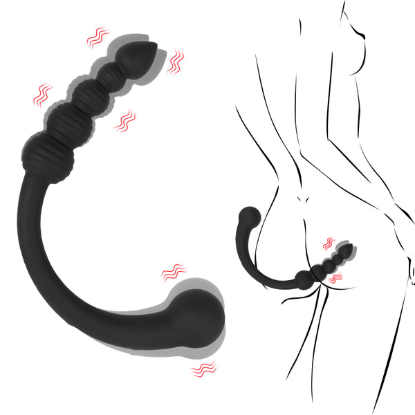 Black Pull Beads Vibrator Plug BDSM