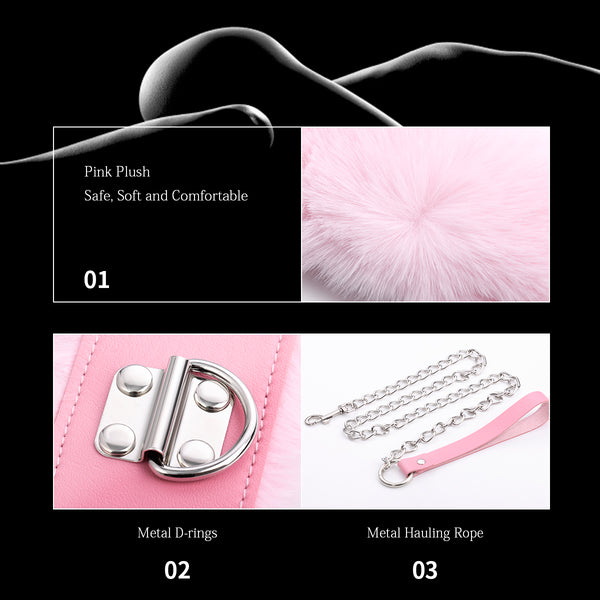 Pink Collar with Leash Furry Collar