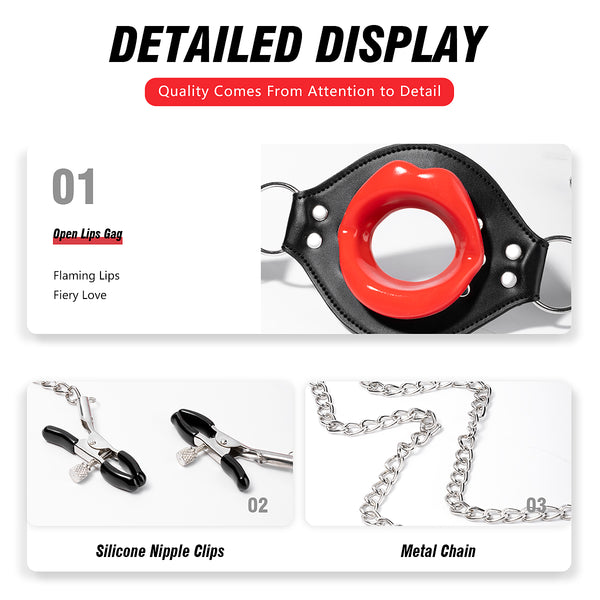 Lips Mouth Plug with Metal Nipple Clamps