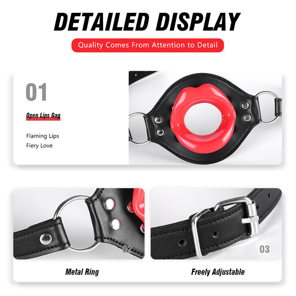 PU Leather Harness Silicone Lips Mouth Plug for Sex Adults Play