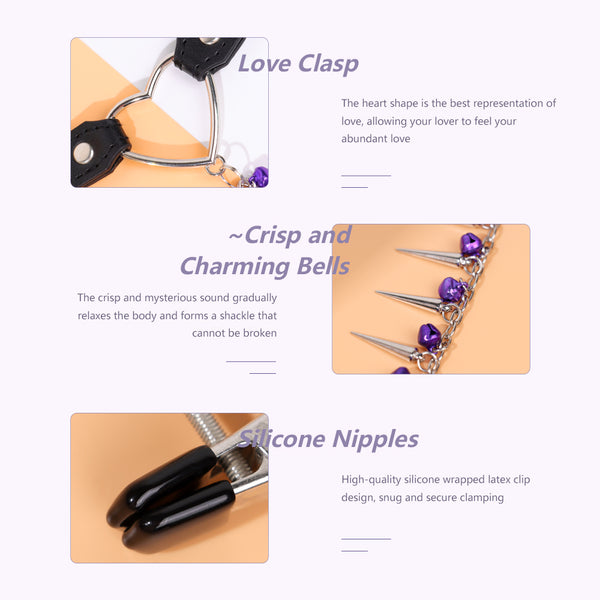Long Chain with Bell Nipple Clips and Heart-Shaped Chocker