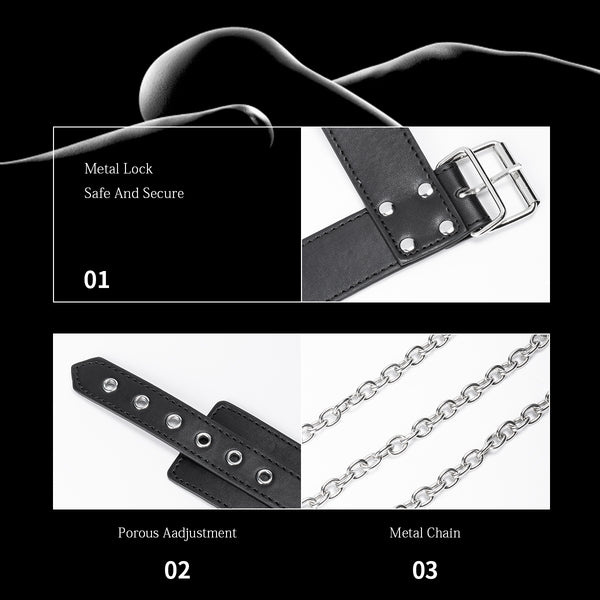 Leather Black Neck to Wrist Bondage Restraints for Sex Couples