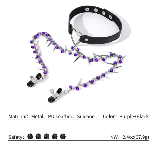 Long Chain with Bell Nipple Clips and Heart-Shaped Chocker
