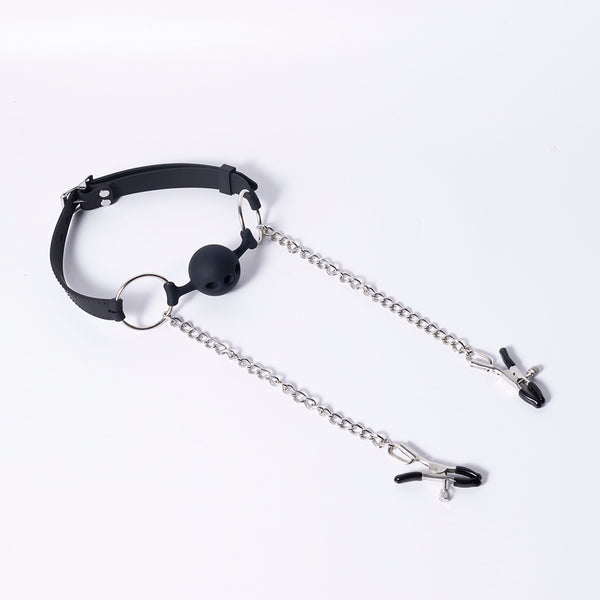 Silicone Ball Gag with Nipple Clamps Adjustable Nipple Clip Mouth Plug