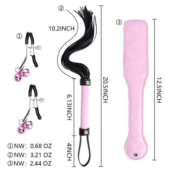 3pcs BDSM Bondage sets Paddle Flogger Nipple Clamps