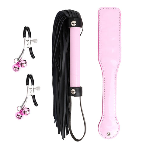 3pcs BDSM Bondage sets Paddle Flogger Nipple Clamps