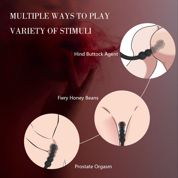 Black Pull Beads Vibrator Plug BDSM