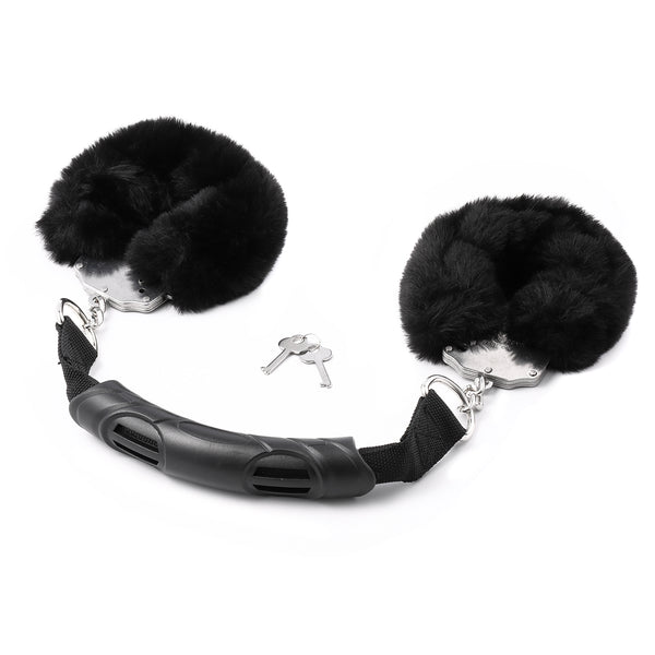 Furry Metal Handcuffs with Handle Plush Restraints for Sex