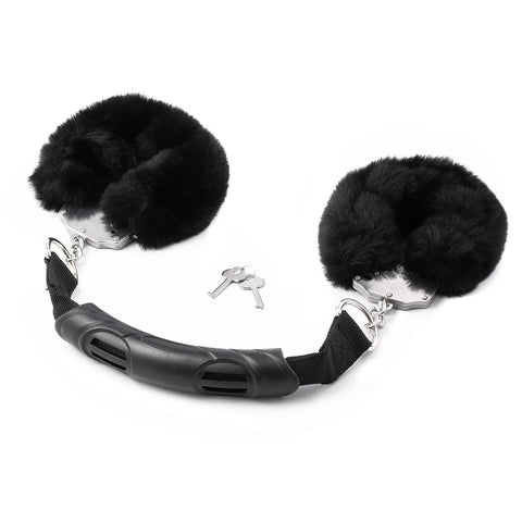 Furry Metal Handcuffs with Handle Plush Restraints for Sex
