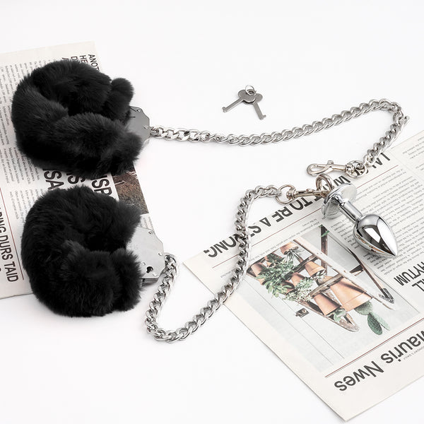 Handcuffs Anal Plug Butt Bondage Metal Restraint Toys