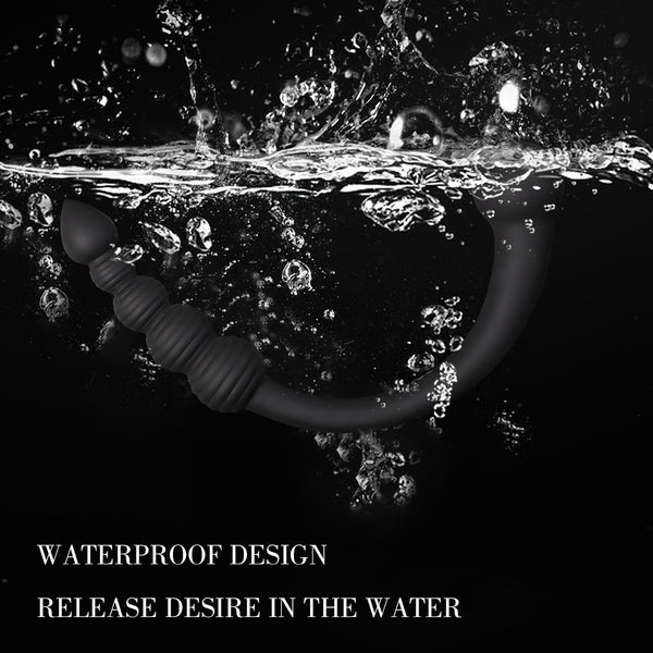 Black Pull Beads Vibrator Plug BDSM