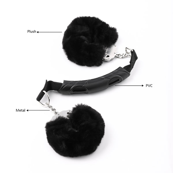 Furry Metal Handcuffs with Handle Plush Restraints for Sex