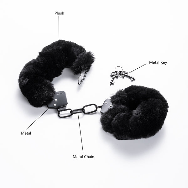 Black Furry Handcuffs with Keys