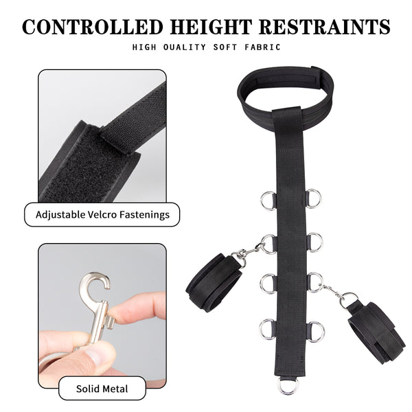 Sex Bondage Neck to Wrist Restraints Kit Black Behind Set