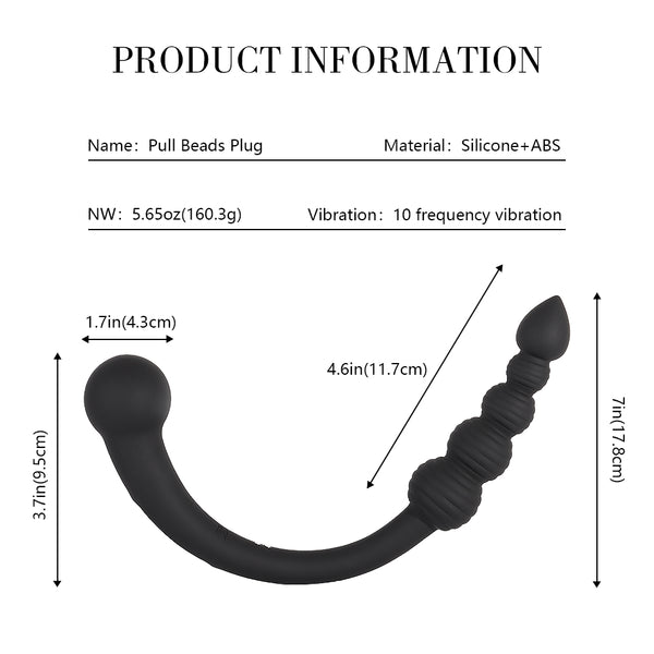 Black Pull Beads Vibrator Plug BDSM
