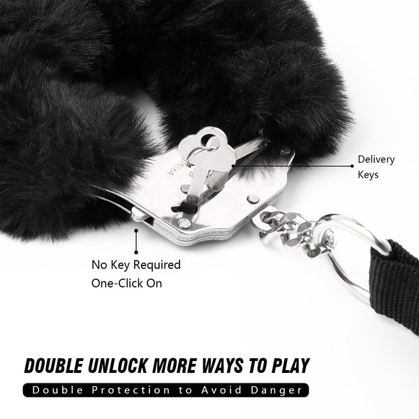 Furry Metal Handcuffs with Handle Plush Restraints for Sex