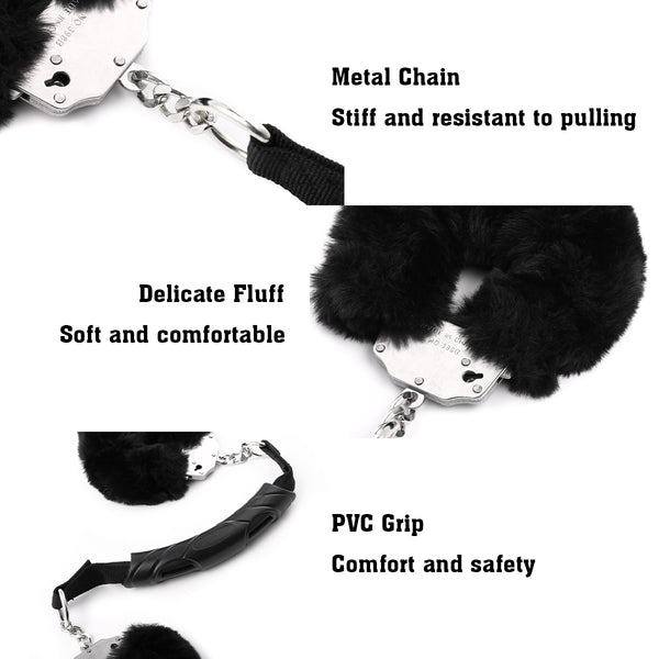Furry Metal Handcuffs with Handle Plush Restraints for Sex