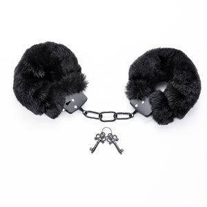 Black Furry Handcuffs with Keys