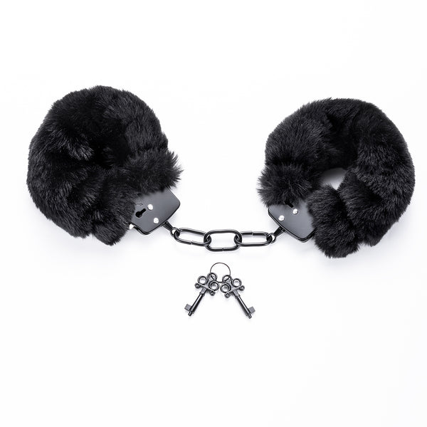 Black Furry Handcuffs with Keys