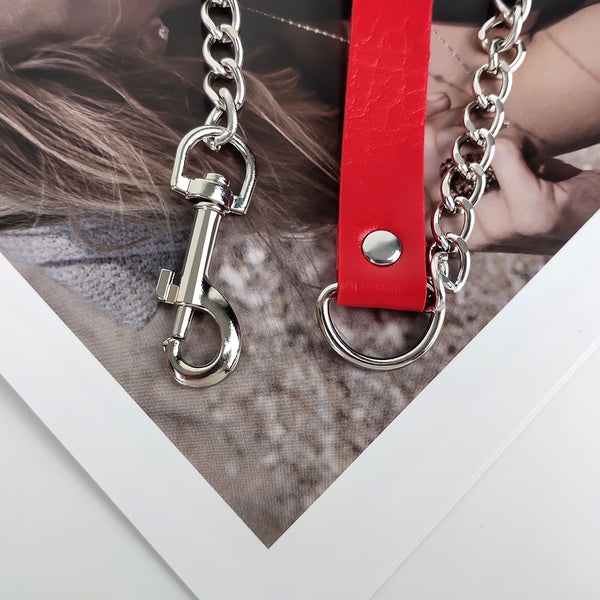 Red Bondage Neck Collar With Steel Rivets For Women BDSM Game Play