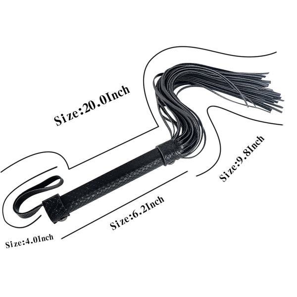 Fouet en cuir PU serpent noir pour jeu d'esclave BDSM 