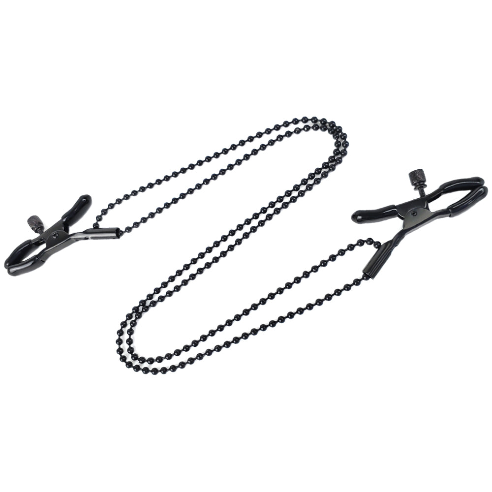 Pinces à tétons avec deux chaînes noires, accessoires sexuels 