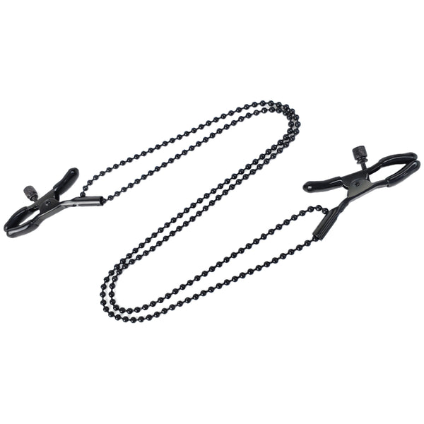 Pinces à tétons avec deux chaînes noires, accessoires sexuels 