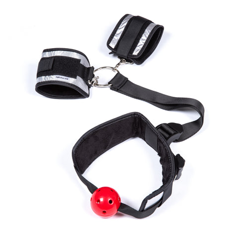 SM Ball Gag With Wrist Restraints Bondage Set