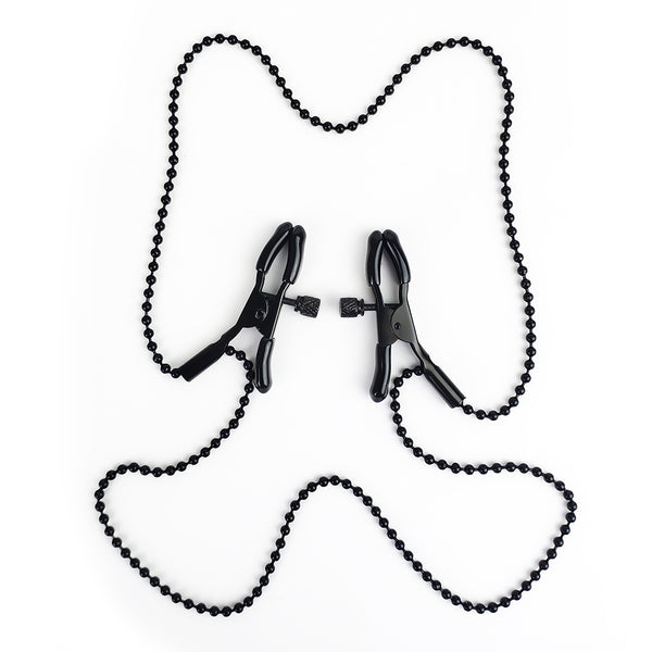 Pinces à tétons avec deux chaînes noires, accessoires sexuels 