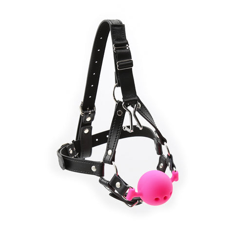 Mouth Ball Gag with  Silicone and Pu Black Pink Adult Sex Play