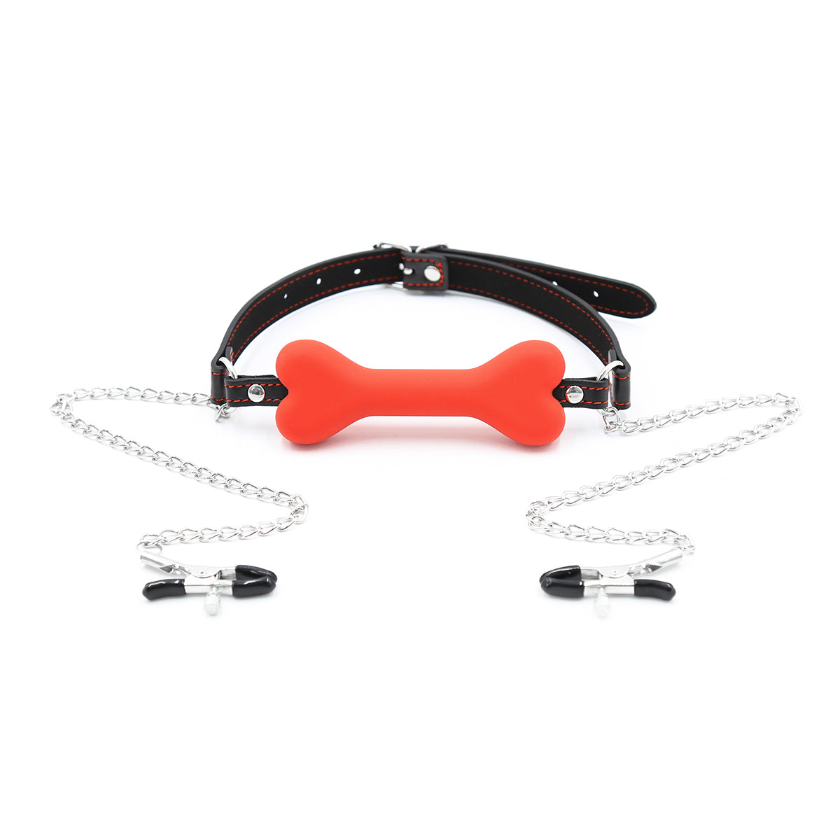 Bone Gag with Nipple Clamps  Pu Silicone Metal Accessories Adult Sex Play