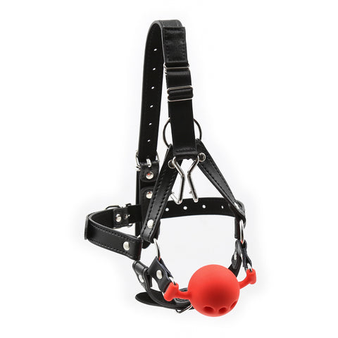 Mouth Ball Gag with  Silicone and Pu Black Red Adult Sex Play